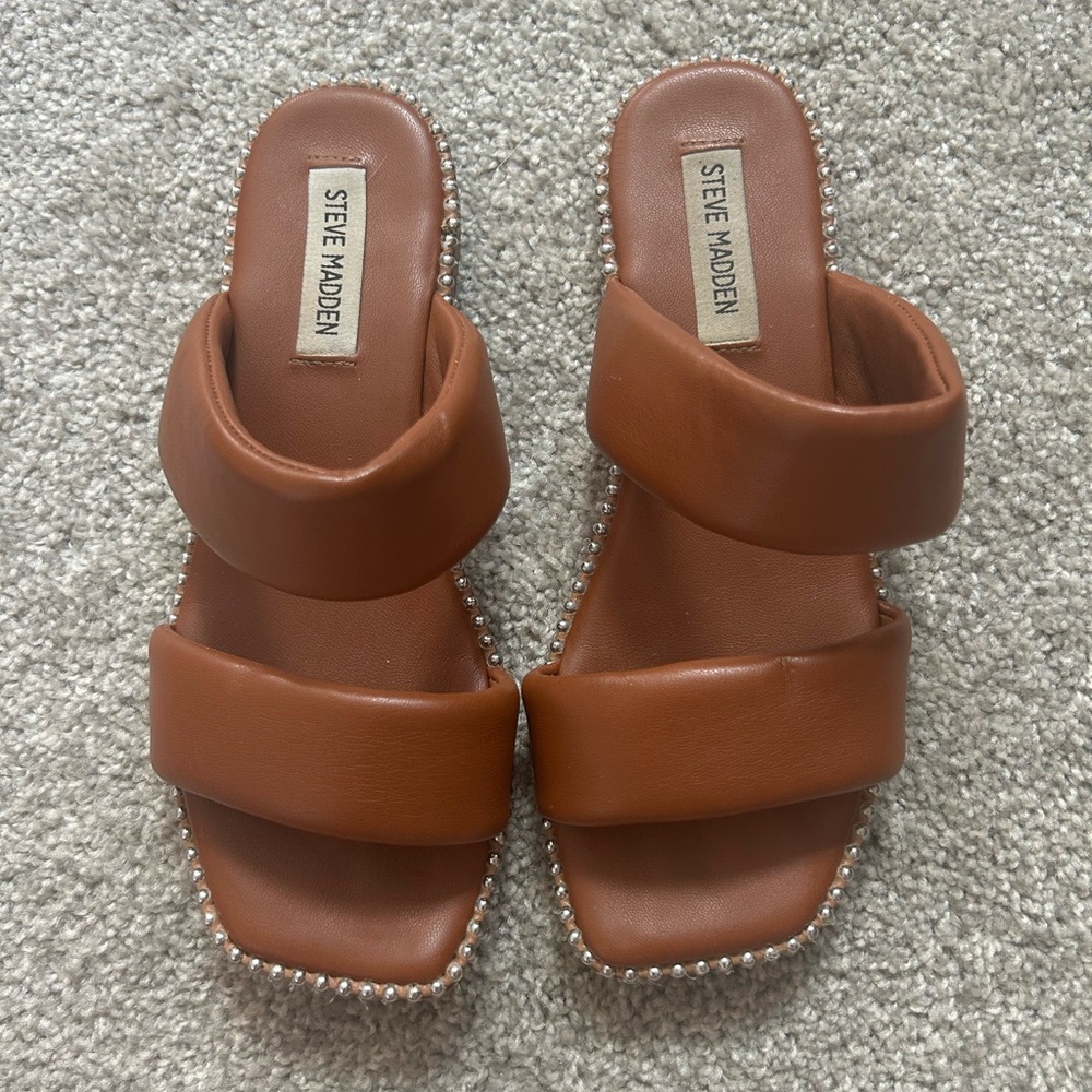 Steve Madden Fritta Cognac Leather Sandals